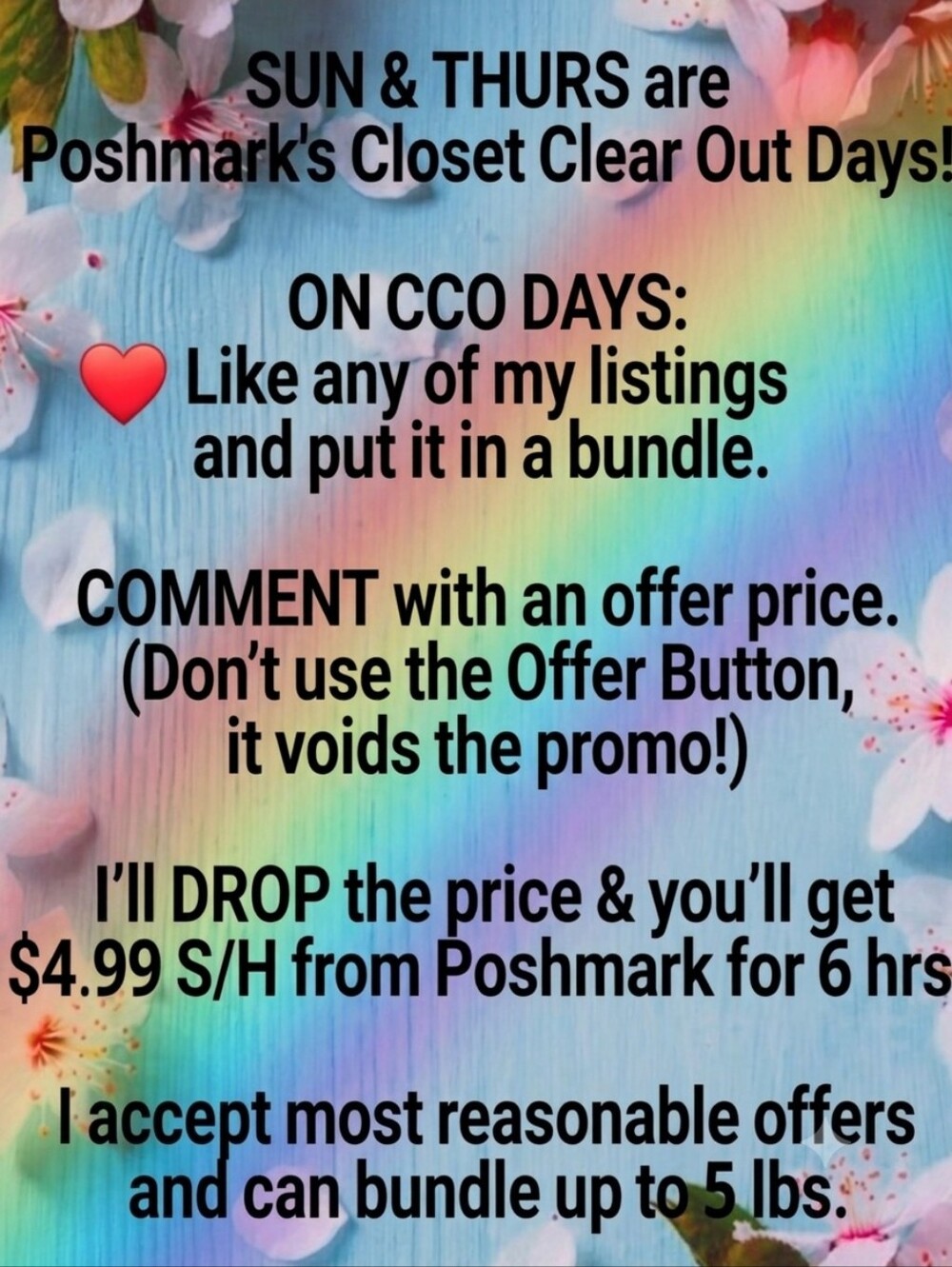 Msg Sun& Thu for Dropped Prices & Get $4.99 Shipping on Closet Clear Out Days